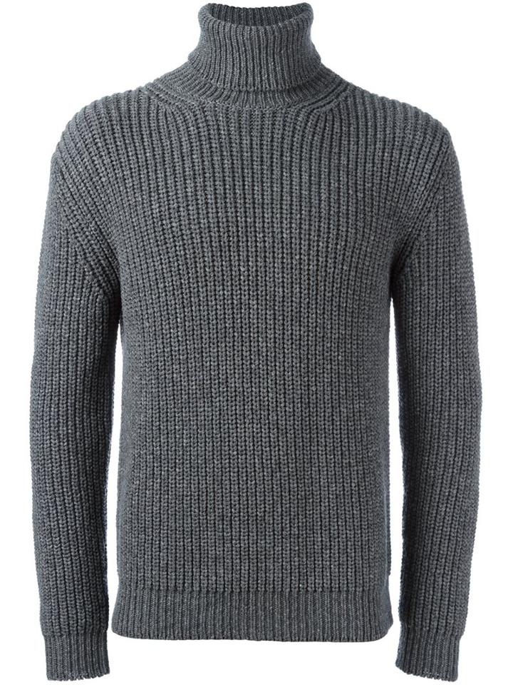 Z Zegna Ribbed Roll Neck Jumper, Men's, Size: Medium, Grey, Wool
