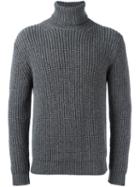 Z Zegna Ribbed Roll Neck Jumper, Men's, Size: Medium, Grey, Wool