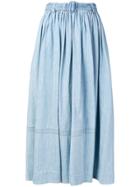 Prada Pleated Belted Denim Skirt - Blue