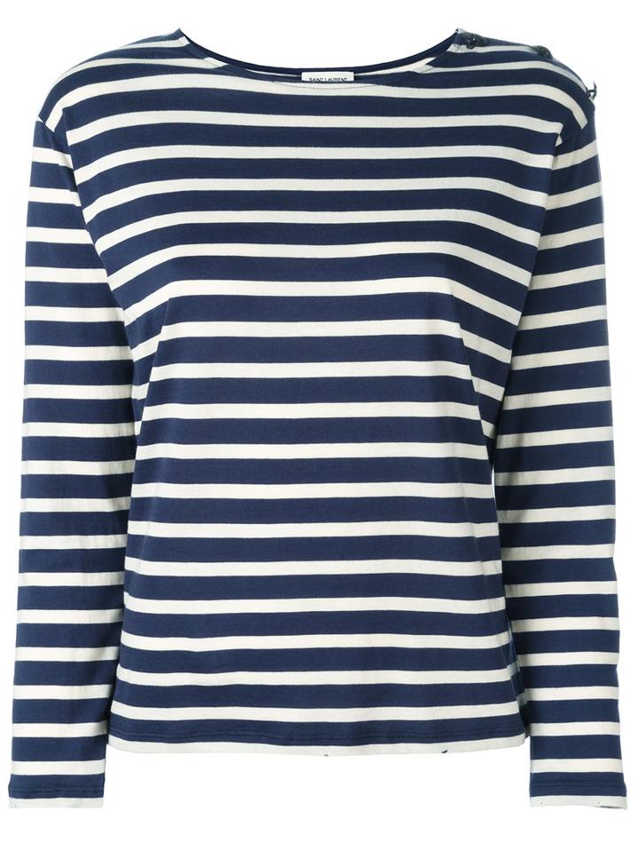 Saint Laurent - Striped Top - Women - Cotton - Xs, Blue, Cotton
