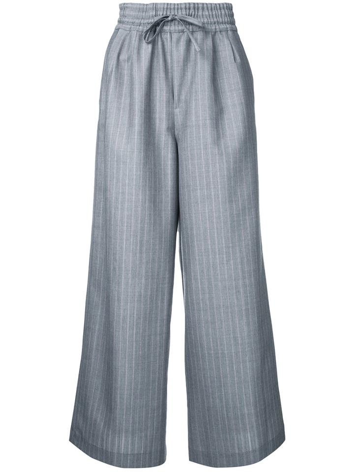 Muveil - Woven Stripe Palazzo Pants - Women - Silk/mohair/wool - 36, Grey, Silk/mohair/wool