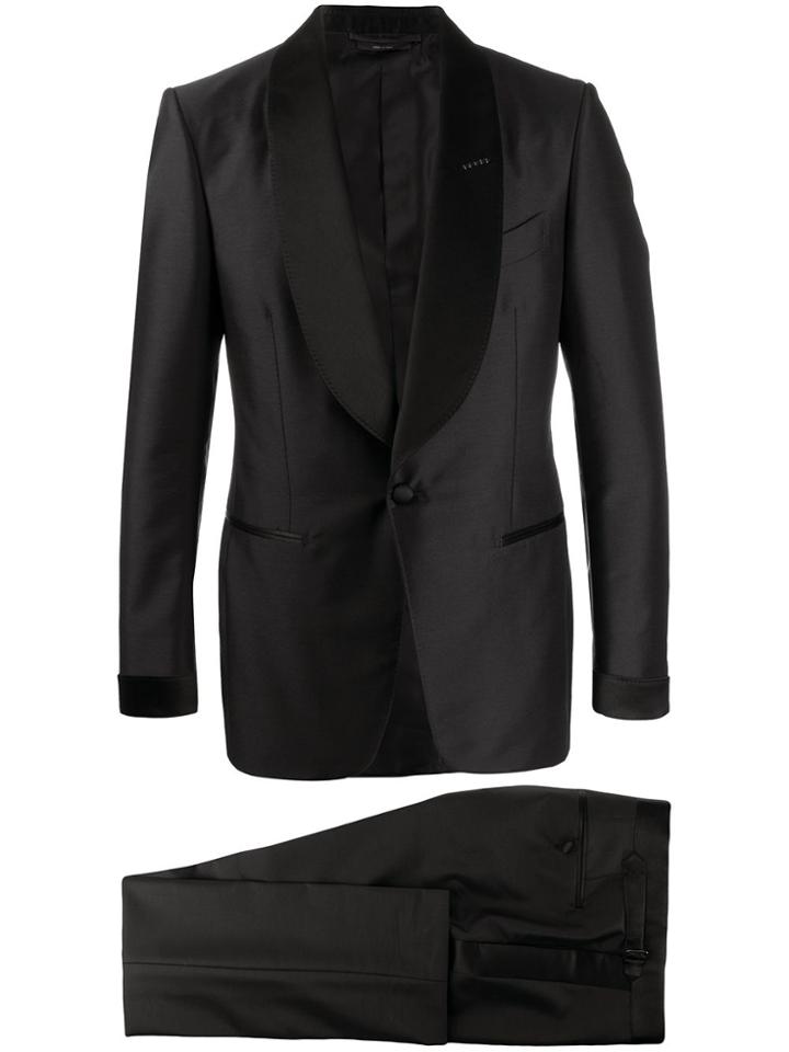 Tom Ford Exposed Stitching Silk Embellished Suit - Black