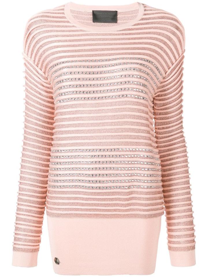 Philipp Plein Crystal Embellished Striped Jumper - Pink
