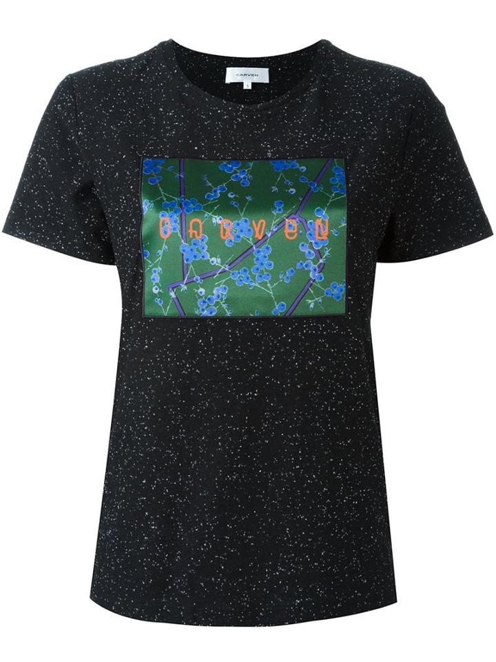 Carven Logo Print T-shirt, Women's, Size: Large, Black, Cotton/polyester