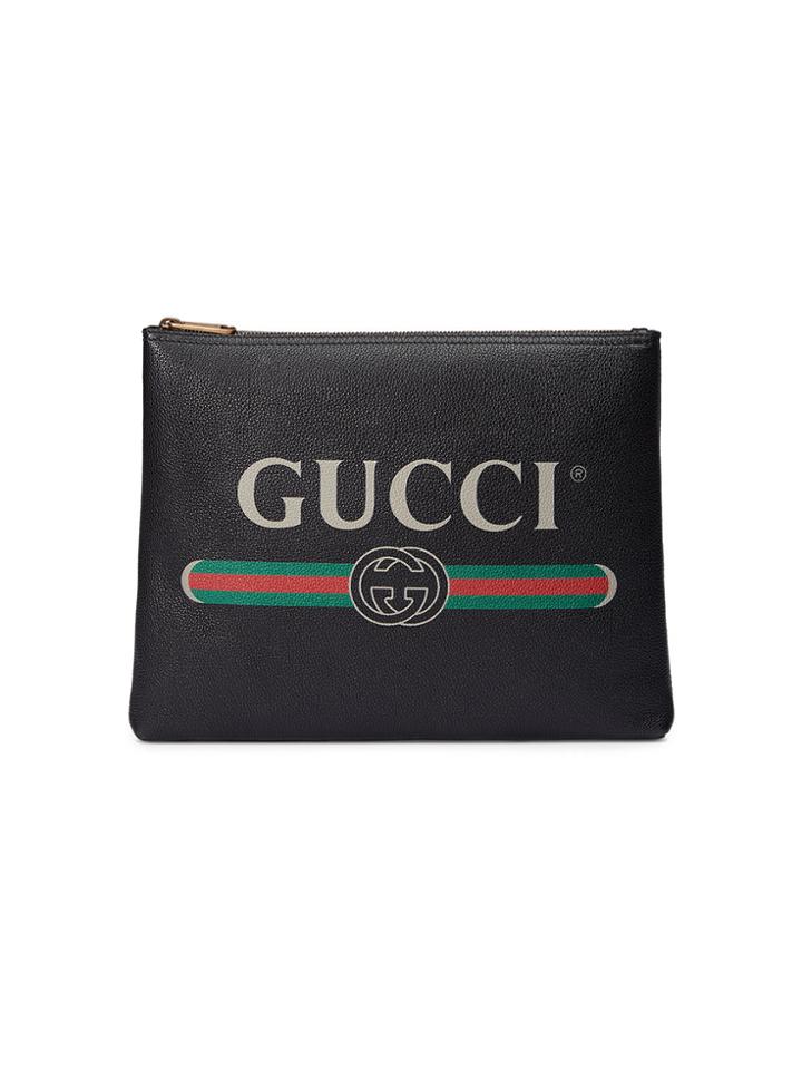 Gucci Gucci Print Leather Medium Portfolio - Black