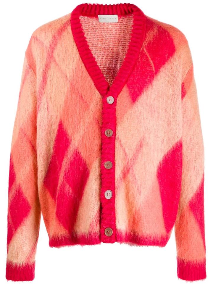 Paura Diamond Pattern Cardigan - Red