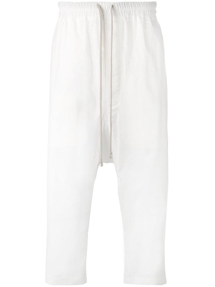 Rick Owens Drop-crotch Cropped Trousers, Men's, Size: 48, White, Cotton