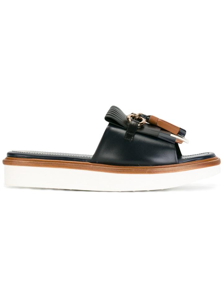 Tod's Tassel Fringed Slides - Blue