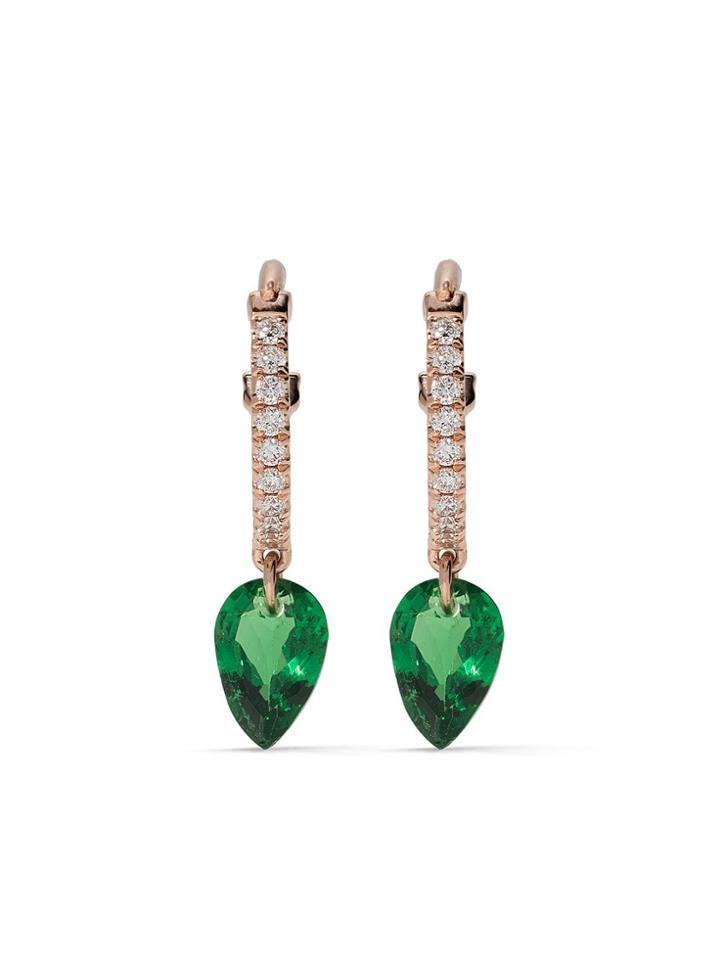 Raphaele Canot 18kt Rose Gold, Diamond And Tsavorite Set Free Earrings