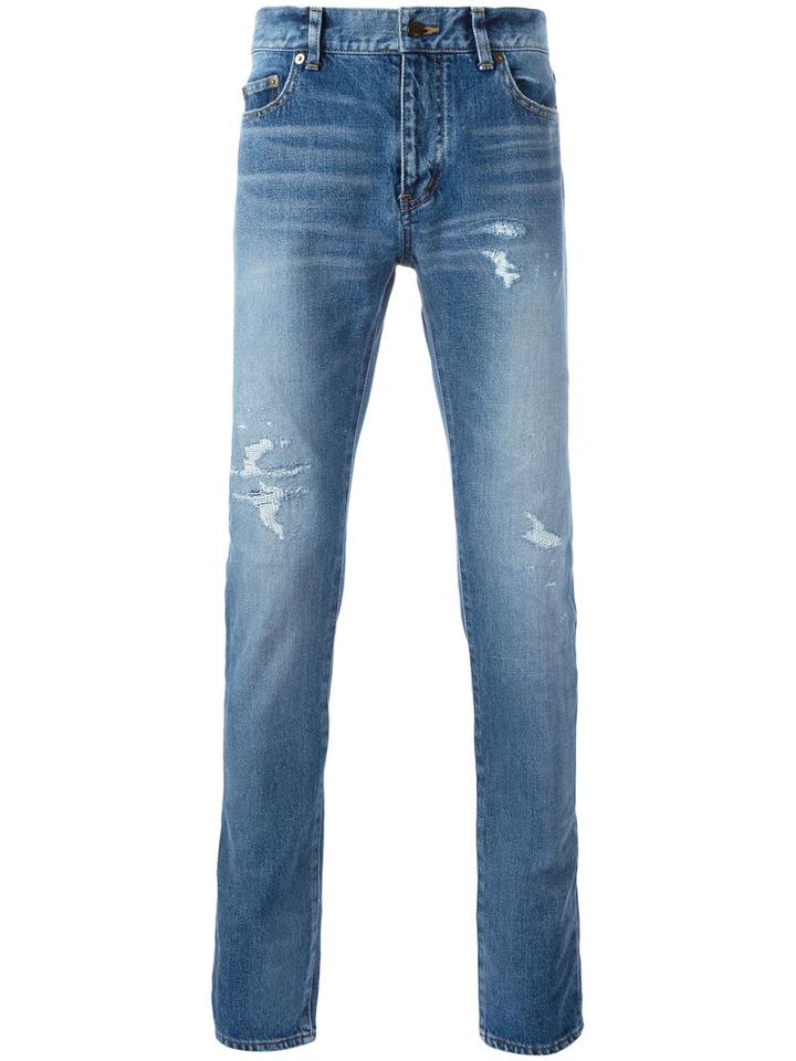 Saint Laurent Repaired Skinny Jeans, Size: 29, Blue, Cotton