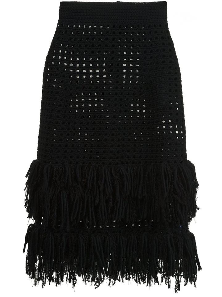Spencer Vladimir Openwork Fringed Skirt, Women's, Size: Small, Black, Wool/other Fibers