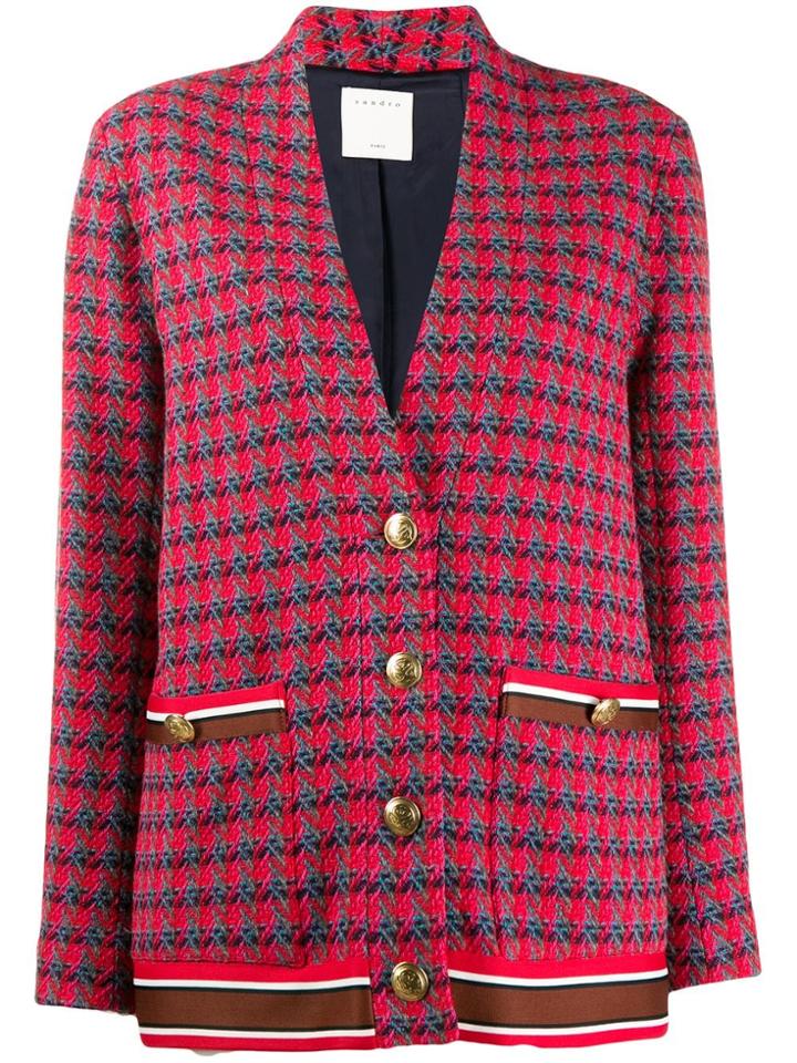 Sandro Paris Checked Tweed Jacket - Red