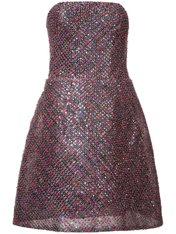 Monique Lhuillier Sequin Strapless Dress, Women's, Size: 6, Red, Silk/nylon/sequin
