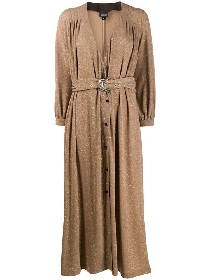 Just Cavalli Belted Glitter Maxi Dress - Neutrals