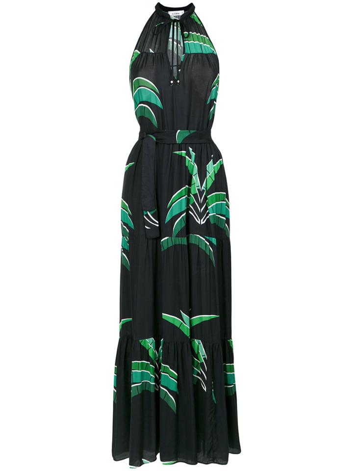 Amir Slama Foliage Print Long Dress - Black