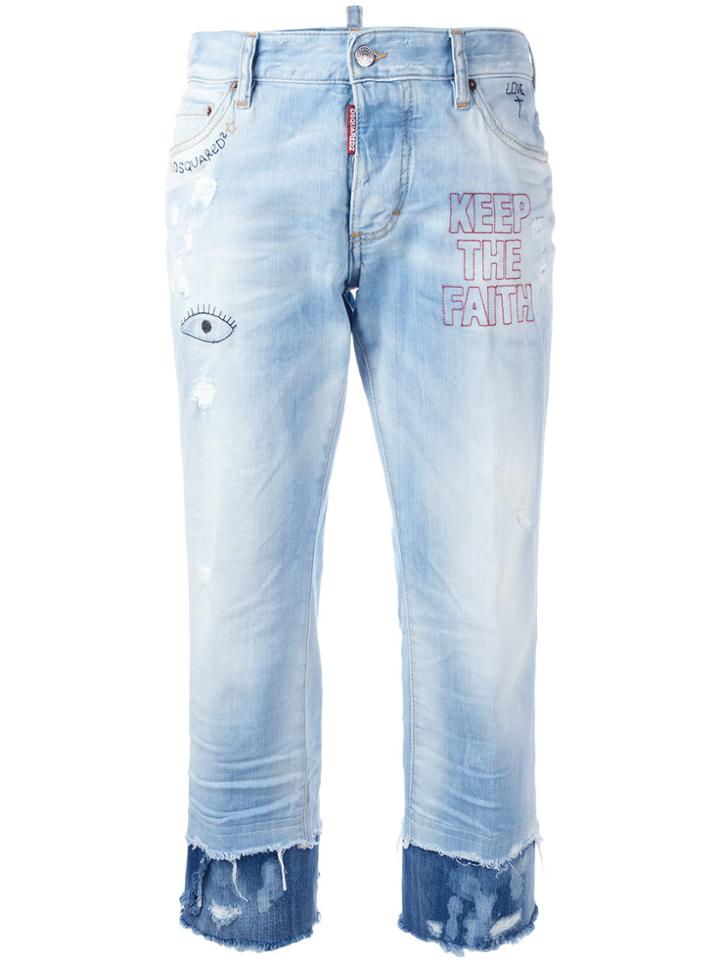 Dsquared2 Keep The Faith Embroidered Cropped Jeans - Blue