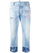 Dsquared2 Keep The Faith Embroidered Cropped Jeans - Blue