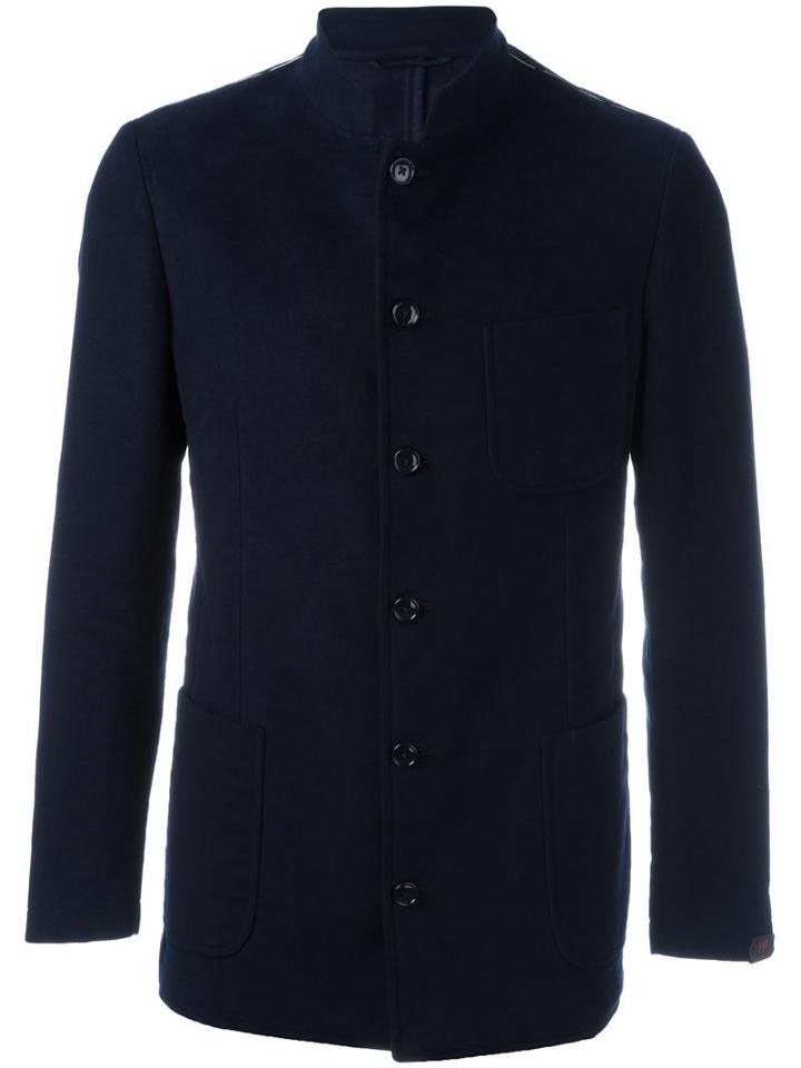 Mp Massimo Piombo Moleskine Buttoned Jacket, Men's, Size: 46, Blue, Cotton/cupro