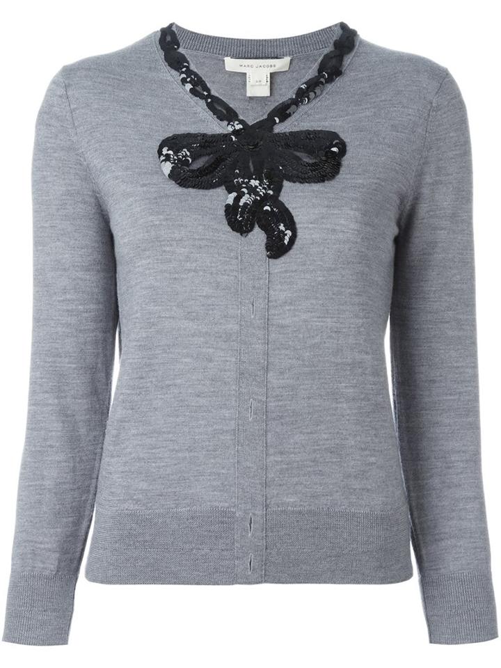 Marc Jacobs Sequinned Bow Cardigan, Women's, Size: Medium, Grey, Wool
