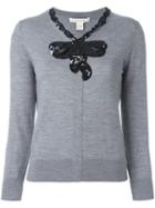 Marc Jacobs Sequinned Bow Cardigan, Women's, Size: Medium, Grey, Wool