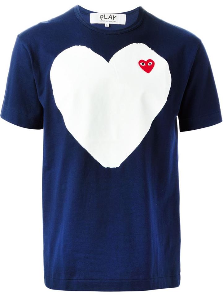 Comme Des Garçons Play Embroidered Heart T-shirt, Men's, Size: Large, Blue, Cotton