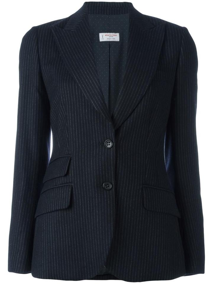 Alberto Biani Pinstriped Fitted Jacket, Women's, Size: 46, Blue, Virgin Wool/cashmere/spandex/elastane/acetate