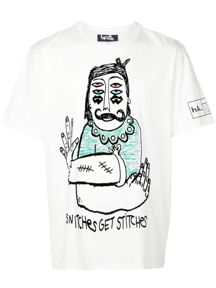Haculla Snitches Get Stitches Printed T-shirt - White
