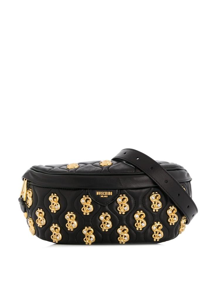 Moschino Crystal Embellished Dollar Sign Belt Bag - Black
