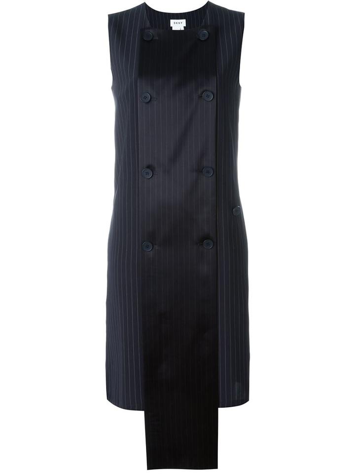 Dkny Buttoned Pinstripe Dress