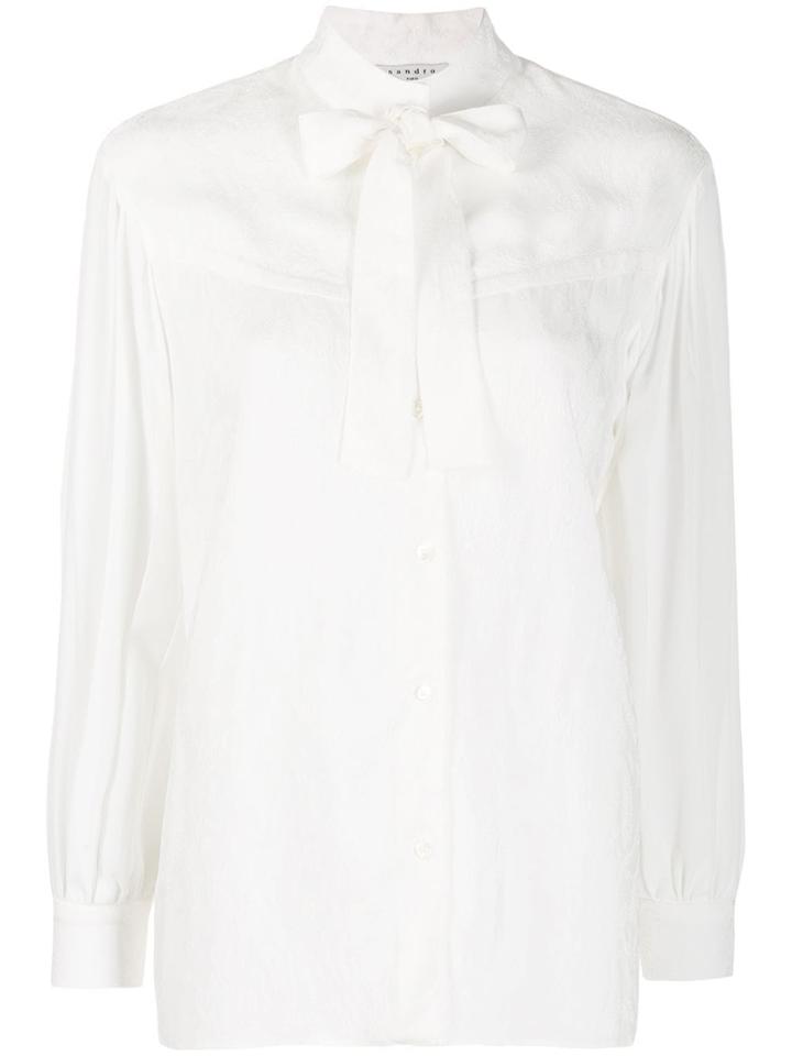 Sandro Paris Pussy Bow Long Sleeve Shirt - White