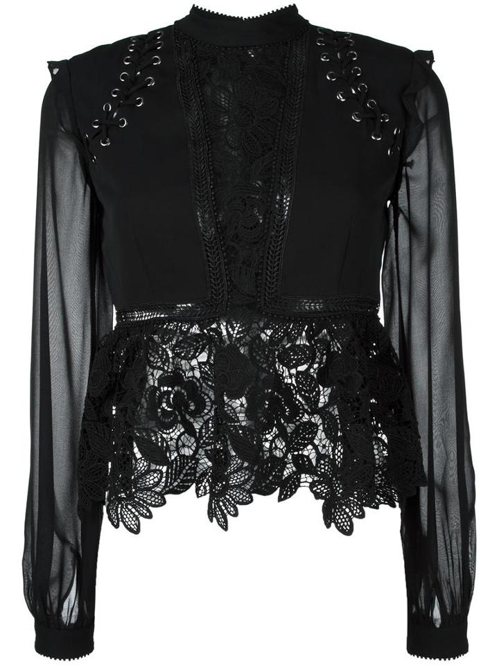 Self-portrait Lace Detail Top, Women's, Size: 12, Black, Polyester
