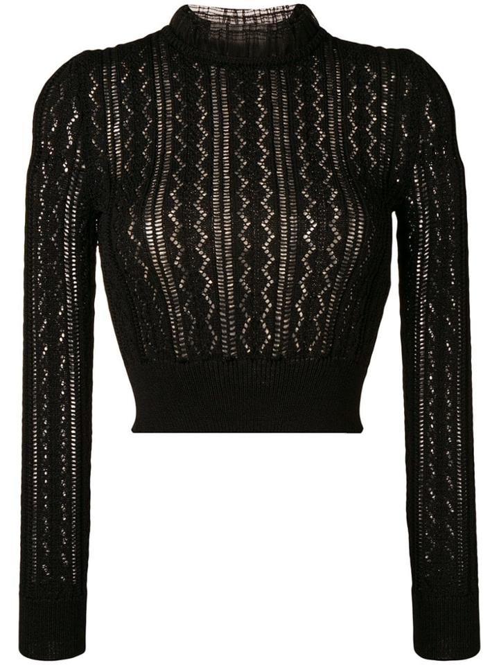 Alexa Chung Ruffled Neck Knitted Top - Black
