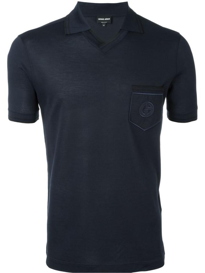 Giorgio Armani Chest Pocket Polo Shirt, Men's, Size: 52, Blue, Silk/cotton