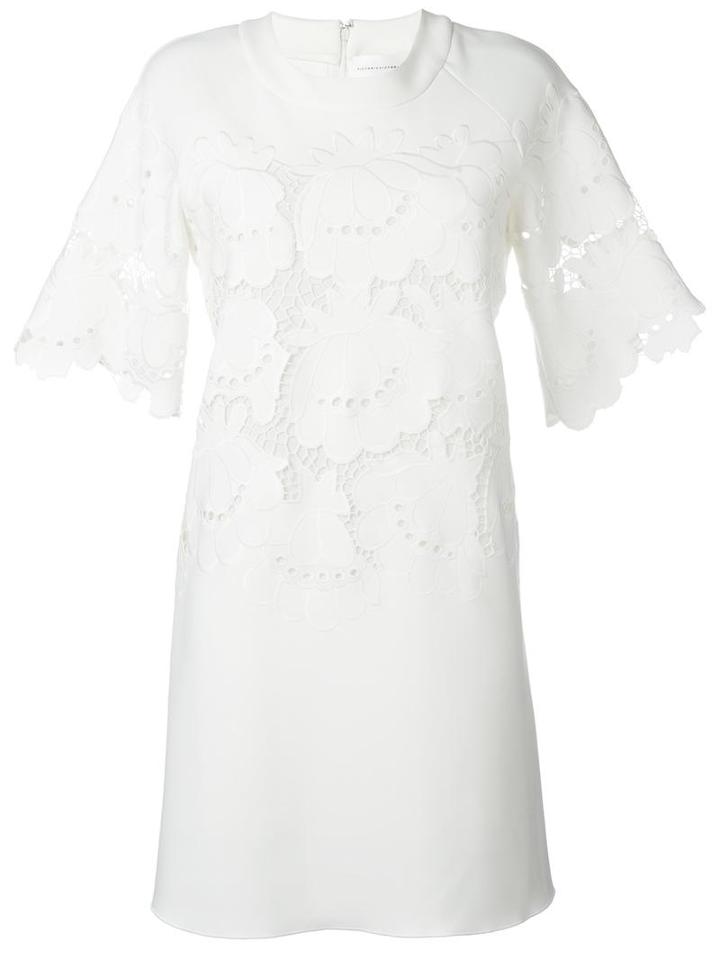 Victoria Victoria Beckham Embroidered Flowers Shift Dress, Women's, Size: 6, White, Polyester/spandex/elastane/silk