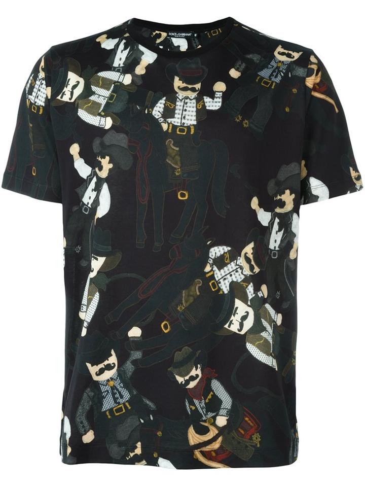 Dolce & Gabbana Cowboy Print T-shirt, Men's, Size: 48, Black, Cotton
