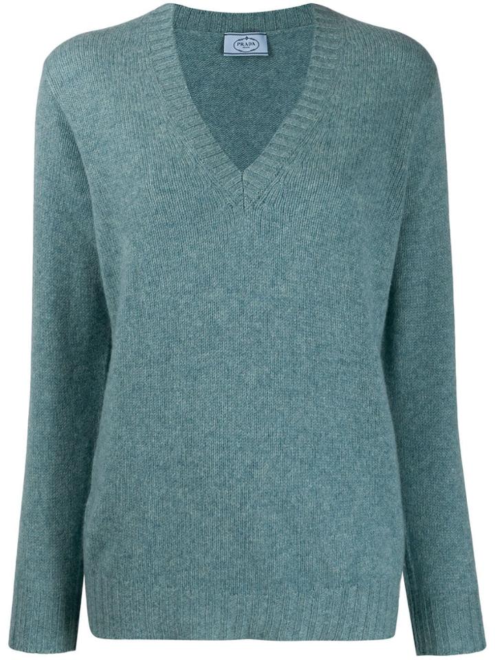 Prada Cashmere V-neck Sweater - Blue