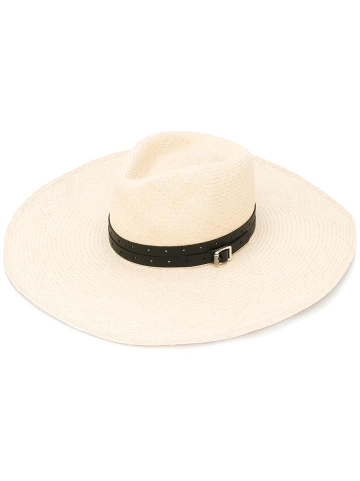 Rag & Bone Contrast Trim Hat, Women's, Size: Small, Nude/neutrals, Calf Leather/straw