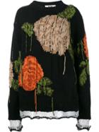 Msgm Oversized Distressed Rose Sweater, Women's, Size: Small, Black, Polyamide/wool