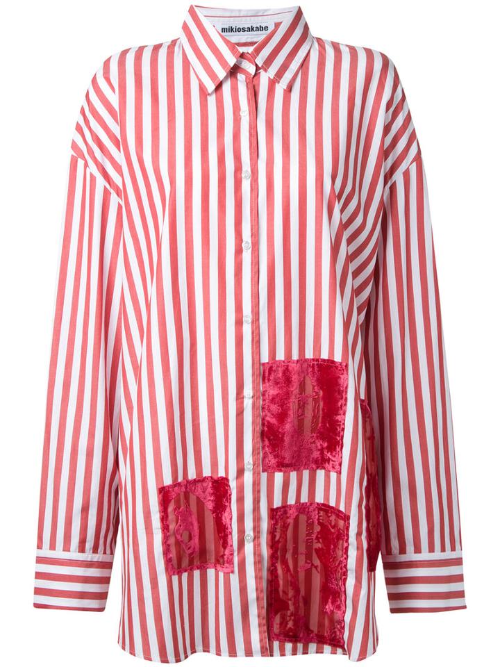 Mikio Sakabe - Oversized Devoré Patch Stripe Shirt - Women - Cotton - L, Red, Cotton