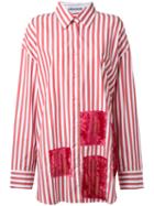 Mikio Sakabe - Oversized Devoré Patch Stripe Shirt - Women - Cotton - L, Red, Cotton