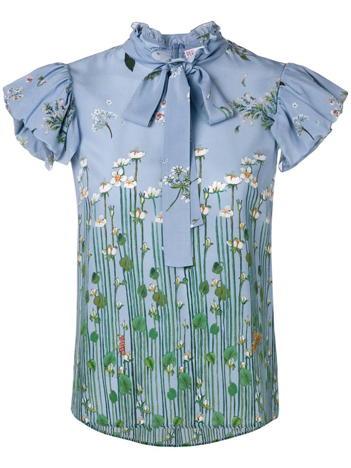 Red Valentino Printed Tie Neck Blouse - Blue