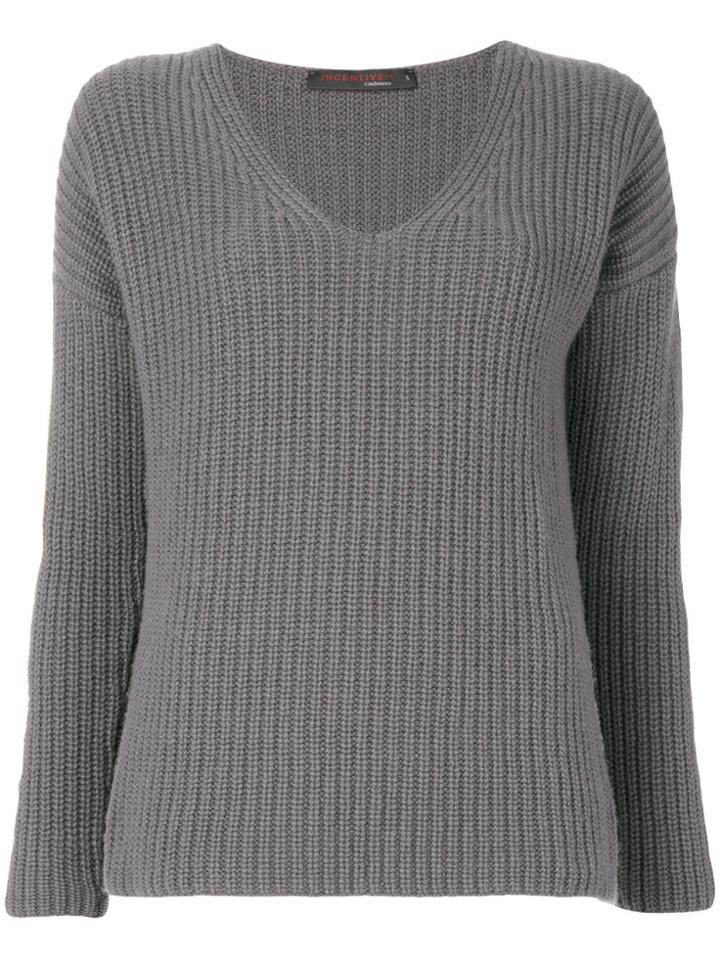 Incentive! Cashmere V-neck Jumper - Grey
