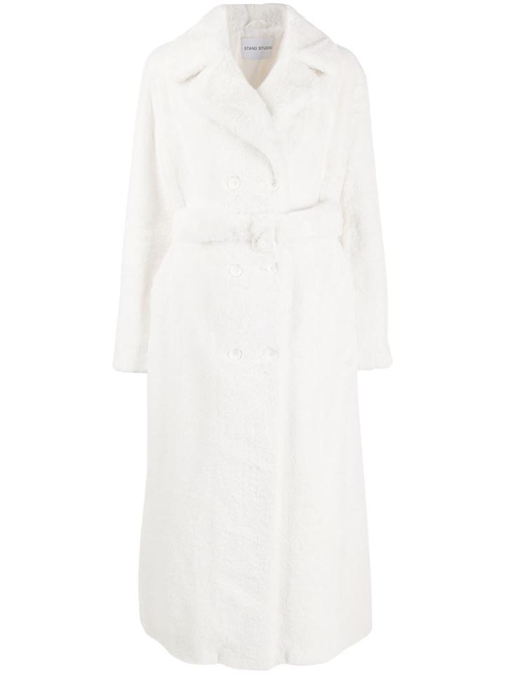 Stand Studio Faux Fur Belted Coat - White
