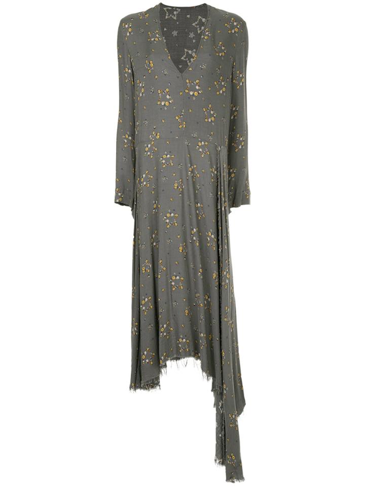 Zambesi Frayed Hem Floral Long Dress - Grey