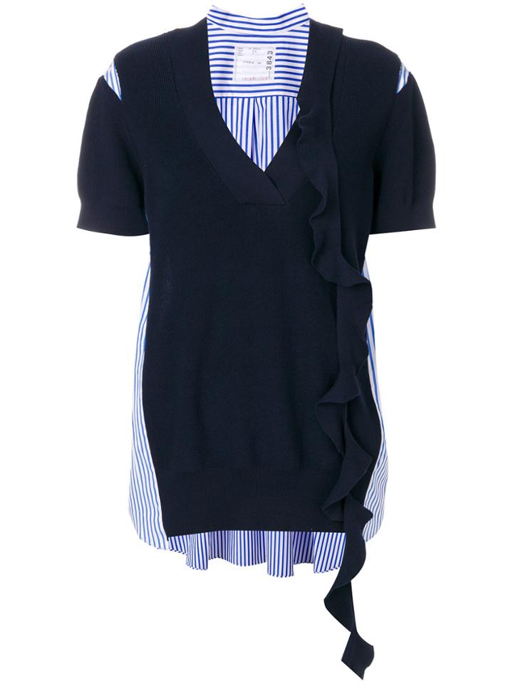 Sacai Asymmetric Contrast Knitted Top - Blue