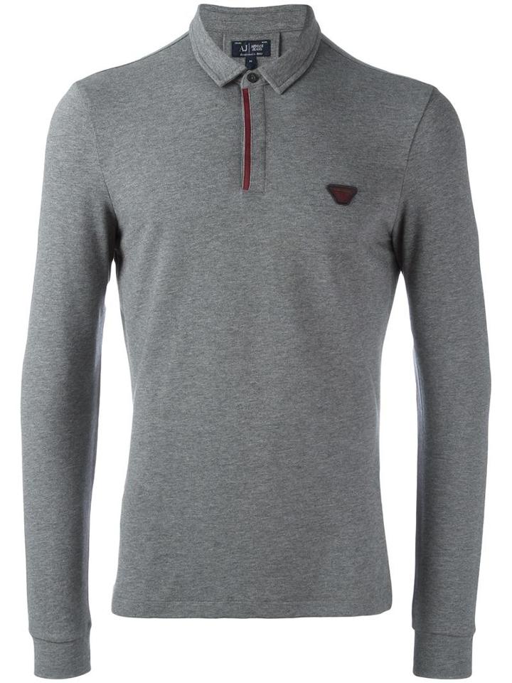 Armani Jeans Longsleeved Polo Shirt, Men's, Size: Medium, Grey, Cotton/spandex/elastane