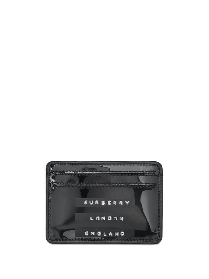 Burberry Tape Print Laminated Card Case - Black