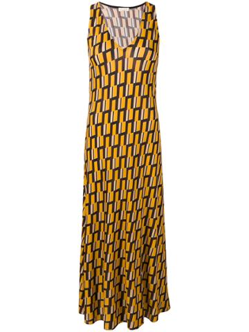 Siyu Geometric Print V-neck Dress - Yellow & Orange