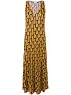 Siyu Geometric Print V-neck Dress - Yellow & Orange