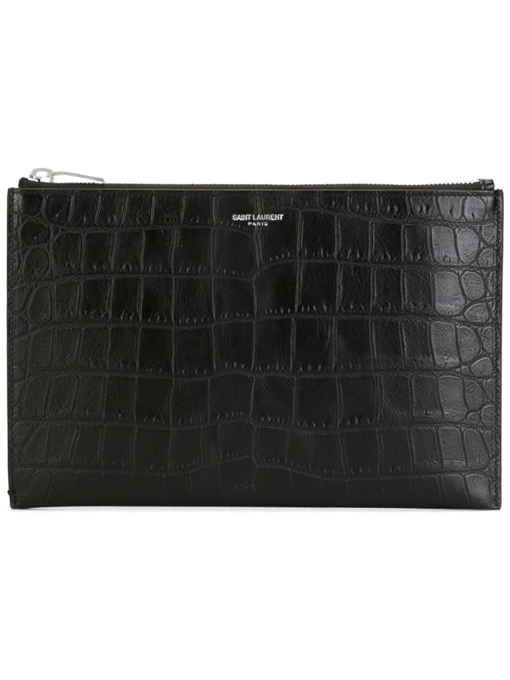 Saint Laurent Crocodile Embossed Clutch - Black